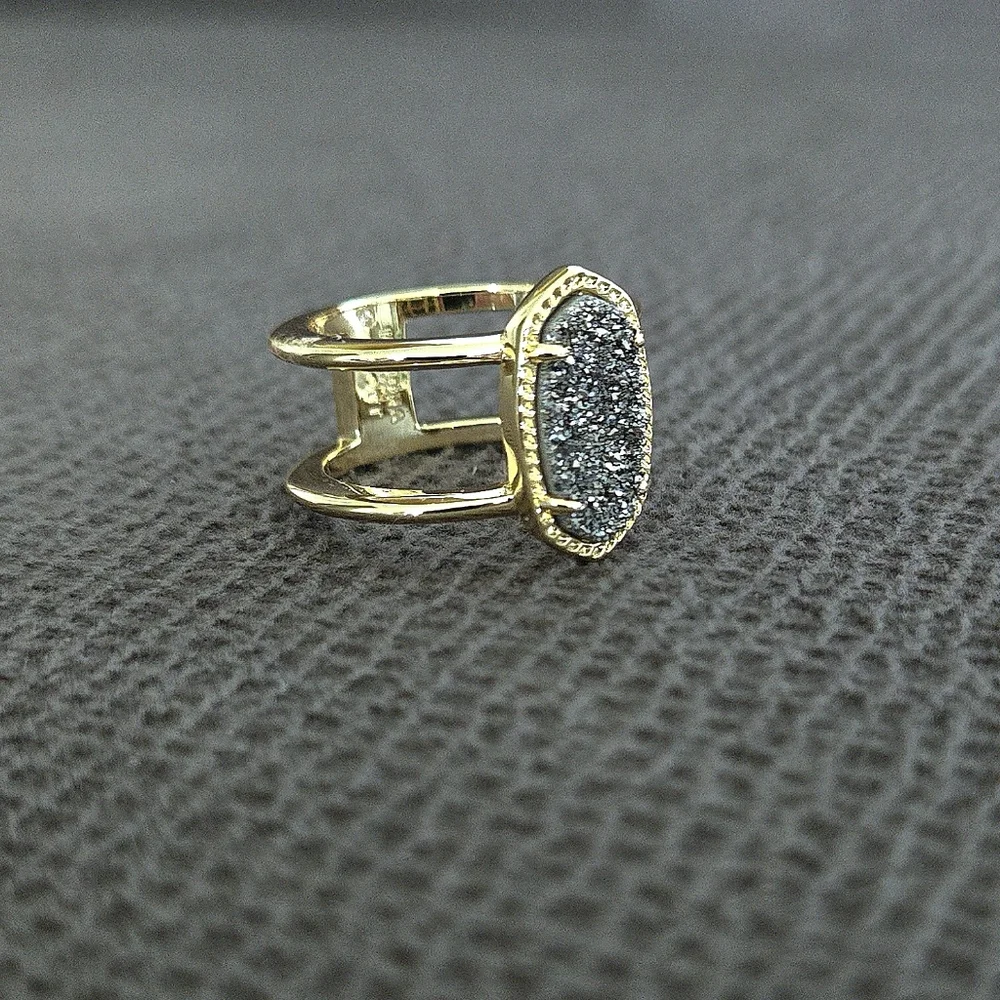 ✨️HP✨️ Kendra Scott "Elyse" Double✌️ Band Platinum Drusy Ring💍 - Picture 12 of 16